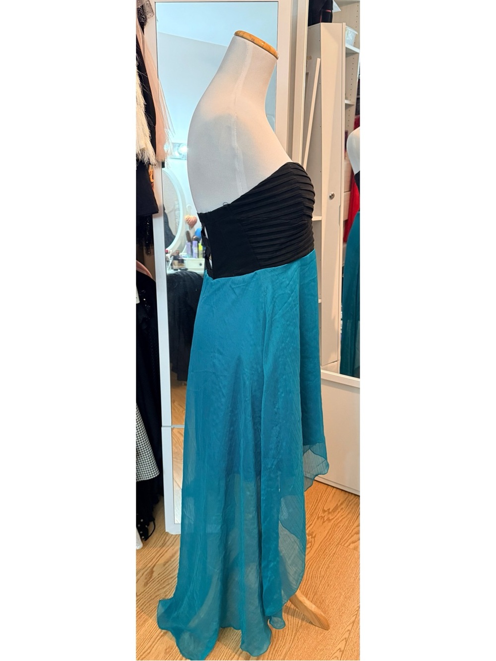 Ya Los Angeles Strapless Black & Teal High-Low Dress size medium - Picture 9 of 11